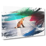 Red Fox on the Road V2 Canvas Print for Living Room Bedroom Home Office Décor, Wall Art Picture Ready to Hang, 30 x 20 Inch (76 x 50 cm)