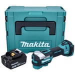 Makita DTM 52 T1J Outil multifonction Découpeur-ponceur sans fil Brushless Starlock Max 18 V + 1x Batterie 5,0Ah + Coffret Makpac - sans chargeur