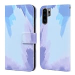 Flip phone case for HUAWEI P30 PRO PU Leather Wallet Card Slots Flip Case Watercolor Gradient Ramp Graffiti Art Printing with Stand Function Magnetic Protective Cover (Blue Purple)