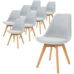 ML-Design Lot de 8 Chaises de Salle à Manger avec Dossier, Gris, Pieds en Bois Hêtre, Assise en Lin, Chaise Rembourrée Rétro Scandinave, Chaise de