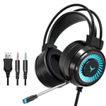 Black Casque de jeu filaire G60, 7.1 stéréo, son Surround sur l'oreille, avec Microphone, lumière LED, suppression du bruit, pour PC PS5 Xbox ""Nipseyteko