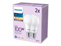 Philips - Led-Glödlampa - Form: A67 - Glaserad Finish - E27 - 13 W (Motsvarande 100 W) - Klass E - Varmt Vitt Ljus - 2700 K (Paket Om 2)