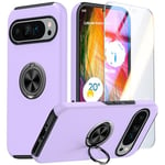 GOLDJU for Google Pixel 9 Pro Case, Pixel 9 Pro Case with [1*Tempered Glass Screen Protector][10FT Military Fully Body Shockproof] 360° Rotatable Stand, Protective Case For Pixel 9 Pro 5G - Purple