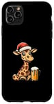 Coque pour iPhone 11 Pro Max Girafe de Noël avec bière | Fête amusante de Noël