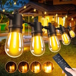 Guirlande Lumineuse Exterieur Jardin Led - 15M 50FT Extérieur Guirlandes Guinguette Lampe avec Télécommande 15+1 Ampoules 3 Modes IP65 Étanche pour Terrasse Balcon Mariage Parasol Pergola Décoration