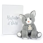 HISTOIRE D'OURS - Peluche Chat Gris Perle 18 cm - Adorable Chaton - Compagnon Tout Doux Sécurisant - Adorable Châton Peluche pour les Câlins Enfants - Idée Cadeau Anniversaire Pour Enfants - HO3156