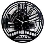 INSTANT KARMA CLOCKS Wall Clock Italy Tour Monuments Travel Agency Decoration Gift Ø12inch, Engineered Wood, Black