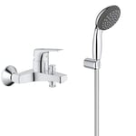 GROHE Mitigeur monocommande Bain Douche Start Flow, robinet à montage mural, raccord fileté pour flexible en 1/2", rosaces métal incluses, chromé, 23772000 (Import Allemagne) & Ensemble de douche Vita