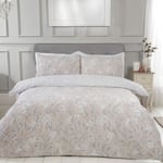 Sleepdown Etched Floral Natural Reversible Easy Care Duvet Cover Quilt Bedding Set with Pillowcase - Single (135cm x 200cm)