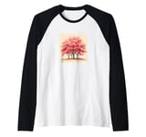 Sakura Trees In Bloom Landscape Vintage Graphic Raglan Baseball Tee