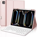 Coque Clavier Pour Ipad Pro 11"" (M4) 2024,Azerty Français Clavier Étui Ipad Pro 11 Pouces Avec Fente Pour Stylo,Clavier Détachable Sans Fil Bluetooth,Rose Clair