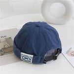 (One SizeNavy)Muoti Miesten Docker Cap Skullcap Retro Sailor Cap Pipo Hatut Miesten Naisten Lämmin Bucket Cap Brimless Hat Pääkallohattu Konepelti Hip Hop Hat