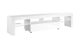 White TV Stand Cabinet, 200cm, White, TV Console for 65 to 80 inch TV with Lights for 55" -90" TV's, 200cm(w) x 45cm(d) x 45cm(h)