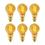 Amazon Basics E27 Vintage LED Bulb, Antique Style Retro Amber Glass, A60, 4W (equivalent to 25 W), Pack of 6, 1800K Ultra Warm Light For Decoration