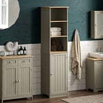 Bath Vida Priano Bathroom Cabinet Storage Cupboard Floor Standing Tallboy Unit, Grey & Oak