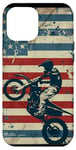 Coque pour iPhone 12 Pro Max Bleu Bohème Rayé Motocross Drapeau Américain Dirt Bike