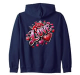 The Word Love surrounded By Hearts And Red Roses Zip Hoodie