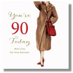 90th Happy Birthday Greeting Card Woman With A Coat & Handbag by Mary Kirkham