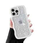 ZTOFERA for iPhone 13 Pro Max Case 6.7 inch,Cute Curly Wave Frame Shape Case with Star Space Pattern, Clear Slim Shockproof Hard PC Bumper Phone Case for iPhone 13 Pro Max, White