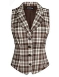 SCARLET DARKNESS Ladies Vest Top Sleeveless Steampunk Corset Waistcoat Dressy Tuxedo Suit Blazer for Women UK Brown Plaid XL