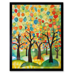 Apple Tree Orchard Abstract Folk Art Landscape Watercolour Painting Art Print Framed Poster Wall Decor 12x16 inch