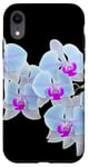 Coque pour iPhone XR Magnifique orchidée Phalaenopsis bleu clair Formes noires Mania