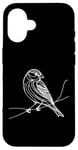 Coque pour iPhone 16 Line Art Oiseau et Ornithologue Pin Siskin