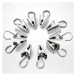 Serbia - Lot de 10 pinces à rideaux Clips en métal pour draperie avec crochet pour rideau de douche Clips en métal pour rideau de douche Argent