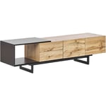 Beliani - Meuble tv Buffet Design Effet Bois Clair et Noir avec 2 Tiroirs et Compartiments à Portes Spacieux Meuble Tendance pour Intérieur