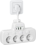 Multiprise Avec Interrupteur Individuel, Prise Multiple Usb C Electrique Murale Avec 4 Prises Et 3 Chargeur Adaptateur Standard Euro Câble Court 0.1M,Blanc