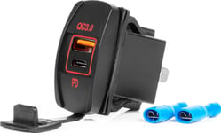 Amio Billaddare Med Usb-Uttag Vattentät Båtformad Usb + Usb-C Qc3.0 12V 24V Amio-04229