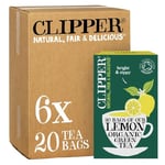 Clipper Organic Lemon Green Tea Bags | 120 Teabags (6x Boxes of 20) | Bulk Buy for Office, Home & Catering | Pure, Fair Trade Green Tea with Lemon | Natural Unbleached Plant-Based & Biodegradable