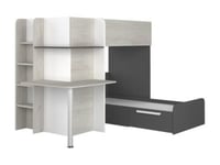 Lits superposés d'angle 2 x 90 x 190 cm - Avec bureau - Gris, blanc et noir - SAMUEL