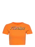 T-Shirt Tops Crop Tops Short-sleeved Crop Tops Orange Barbara Kristoffersen By Rosemunde