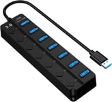 Hub Usb 3.0,Répartiteur Multi-Ports,Hub Usb 3.0,7 Ports Avec Interrupteur D'Alimentation Et Led,Répartiteur Usb Haute Vitesse Pour Macbook,Pc,Imac,Ordinateur Portable