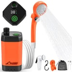 WADEO Kit Douche de Camping, Pompe de Douche Électrique Rechargeable, Pommeau de Douche avec Affichage Intelligent de Température et Pression d'eau Réglable pour Randonnée, Camping, Voyage - Orange