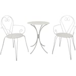 Set Table de jardin romantique en fer forgé 60 cm + 2 fauteuils - Blanc