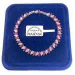 Bracelet Tennis Bande Rouge Pl. or Blanc 18k avec des Cristaux Swarovski B19