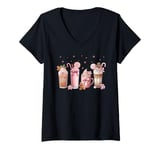 Womens Ginger Man Cookies Christmas Coffee Latte Pink Xmas Season V-Neck T-Shirt