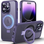 DASFOND Coque pour iPhone 14 Pro - Magnétique Version 2023 Améliorée [Tout-en-Un] [Compatible MagSafe avec Anneau Support Invisible] Coque Transparente Mate étui Militaire Antichoc Fine, Violet