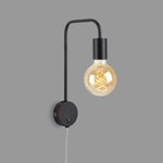 BRILONER Leuchten 2086-015 Lampe de lecture rétro avec prise et interrupteur à bascule 1 ampoule E27 max. 10 W en métal Noir