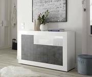 Dmora - Buffet Ledro, Buffet du Salon, Commode de Salon, Garde-Manger de Cuisine, Made in Italy, 138x42 h86 cm, Blanc Brillant et Ardoise