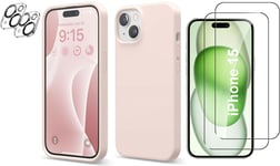 Coque Silicone Rose + Verres Trempes et Protections Camera Arriere X2 Pour iPhon