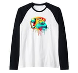 Dripping Paint Art Vintage Telephone Landline Dial Raglan Baseball Tee