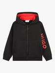 BOSS Kids' Fleece Hooded Cardigan, Black/Red