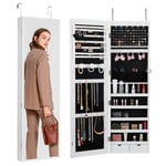 VEVOR Armoire à bijoux verrouillable - 1,2 m de haut - Avec miroir intégral - Organisateur de bijoux avec éclairage intérieur LED et doublure en velours et tiroir - Blanc