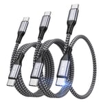 Câble USB C vers USB C [0.3M+1M+2M/Lot de 3] 60W Cable USB C Charge Rapide Nylon Tressé PD Câble USB Type C Compatible avec Samsung Galaxy S23 S22 S21 S20 S10, Pad Pro, Huawei, Google Pixel 7