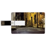 16G USB Flash Drives Credit Card Shape Street Decor Memory Stick Bank Card Style Old Ancient Empty Dark City Streets Avenues with Big Light and Homes Photo,Multicolor Waterproof Pen Thumb Lovely Jump