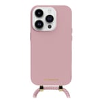 case&me Coque Amovible pour iPhone 15 Pro, bandoulière réglable, Cordon de Cou, Doux au Toucher, Rose