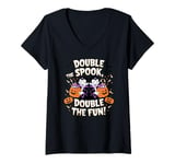 Womens Double the spook, double the fun, matching halloween V-Neck T-Shirt